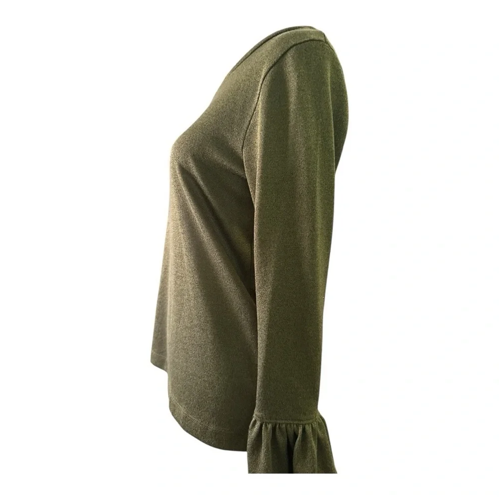 J. Crew Green Metallic Ruffles Bell Sleeve Blouse Top Size Small